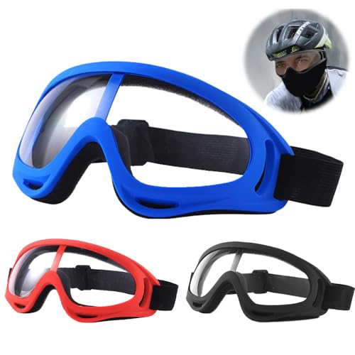 HIULLEN 3PCS Gafas de seguridad para niños, Gafas de Bicicleta Resistentes al Viento para niños, Gafas Seguridad Transparentes para Trabajo con protección UV para laboratorio ciclismo esquí montañismo