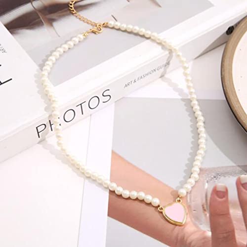 Pink Green Heart Beaded Necklace Baroque Pearl Heart Pendant Necklace 2-Pack Jewelry Gifts For Women Girls #TOP5