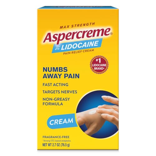 Aspercreme Lidocaine Pain Relief Cream Soothes Aggravated Nerves Numbing Topical Analgesic with Max-Strength 4% Lidocaine & Moisturizing Aloe 2.7 Oz.