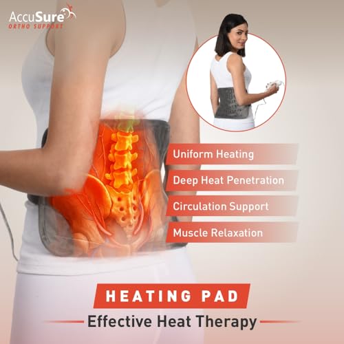 Image of AccuSure T002 Heating Pad (48x27 cm) Extra Large | Electric Heat Pad for Back, Neck, Shoulder, Abdomen, Joint & Period Pain Relief | Ultra Soft Fabric | Fast Heating | Temperature Control | Unisex
