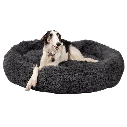 Bunty Cat & Dog Donut Bed, XL - Plush, Fluffy Fur, Machine Washable - Anxiety Relief, Calming, Non-slip Design - Perfect for Dog, Puppy & Cat - Extra-Large, Grey - Image 4