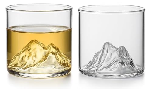 Kit 2 Copos Whisky Design Montanha Everest 300ml Cristal Transparente Premium Vidro Reforçado Drinks Luxo