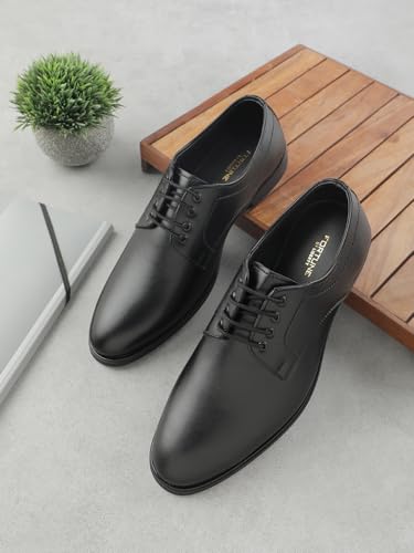 Image of Liberty Fortune HML-11E Men's Formal Derby Shoes - Black, Brown - Synthetic Leather Lace-Up with Cushioned Footbed - Stylish Office Footwear - Comfortable and Lightweight
