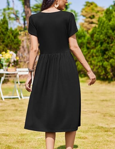 Image of Zeagoo Womens Summer Dresses Casual Aline Midi Dress Short Sleeve Floral Tshirt Dress Flowy Beach Sundresses with Pockets