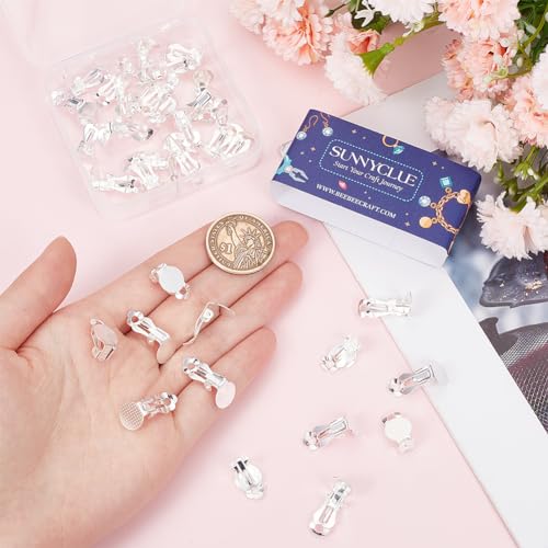 SUNNYCLUE 1 Box 40Pcs Stainless Steel Clip on Earrings Round Flat Back Tray Earring Clips Non Pierced Ears Earring Converter Clip Earring Findings for Jewelry Making Supplies DIY Earrings Crafts Women - Image 3