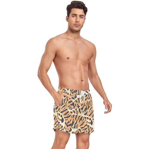 Animal Print Yellow Men's Swimwear Trunks Men Lined Inseam Bathing Suit with Compression Liner Quick Dry S4