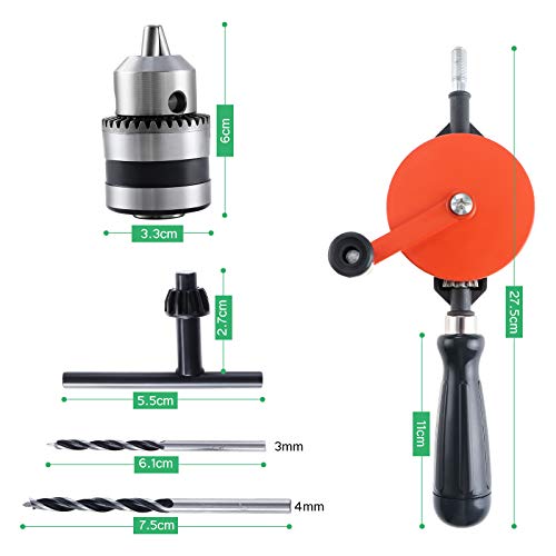 HSEAMALL Handbohrmaschine, manueller Kurbelbohrer, 3/8 Zoll (1,5–10 mm) Kapazität, Doppelritzel, Bohrfutter, Handbohrmaschine für Holz, Kunststoff, Acryl, Leiterplattenstanzen