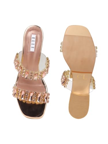Image of ELLE Women's Dual Strap Embellished Sandal Gemstone Adorned Low Heel