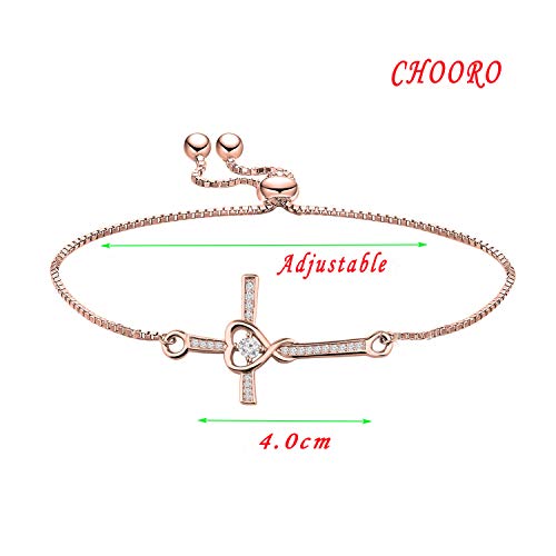 Image of CHOORO Christian Jewelry Sideways Cross Bracelet Side Cross Adjustable Bracelet Christian Bracelet Religious Jewelry Baptism Bracelet Confirmation Bracelet