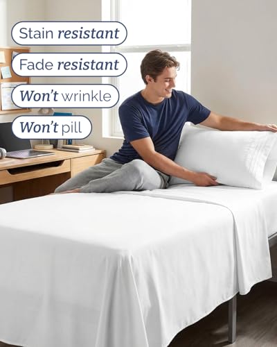Image of Twin XL 4 Piece Sheet Set - College Dorm Room Essentials - White