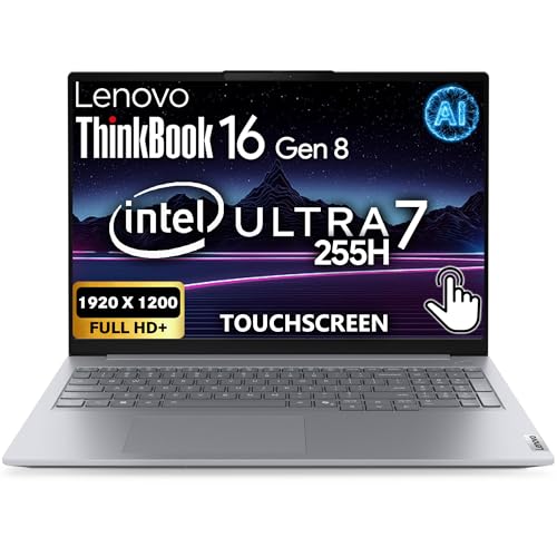 Lenovo ThinkBook 16 Gen 8 AI Business Laptop 16 FHD+ IPS Touchscreen Intel Core Ultra 7 255H 16-Core Processor 16GB DDR5 RAM 512GB PCIe SSD Fingerprint Reader WiFi 6E + BT FHD Webcam Win11Pro