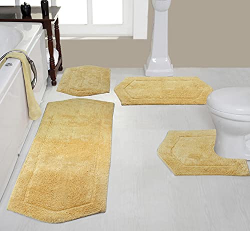 Home Weavers Waterford Collection 100% Cotton Tufted Bath Rug, Extra Soft and Absorbent Bath Rugs, Non-Slip Plush Bath Carpet, Machine Wash, Bath Mat for Bathroom, 4 Piece Set, Yellow