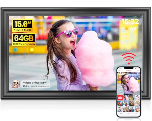 64GB FRAMEO 15 6 Zoll Digitaler Bilderrahmen - 1920 * 1080P FHD IPS Touchscreen Digitale Bilderrahmen Auto Rotation Elektronischer Fotorahmen Teilen Sie Fotos/Videos Sofort