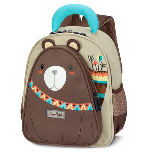 PROTAURI Mochila Infantil Niños 3D Animal, Mochila Guardería Niño con Correa Pectoral & Reflectores, Mochila Bebé Guardería Ligera Adaptada a DIN A4 2 6 Años, 10.3L, Marrón Oso