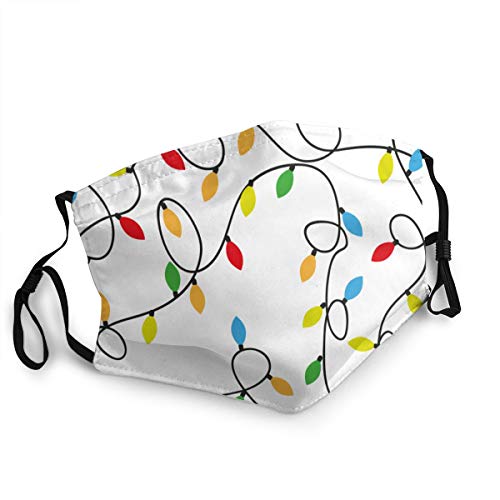 Preisvergleich Produktbild Waschbarer Mundschutz Anti-Staub-Gesichtsschutz,Weihnachtsb... Hintergrund bunte Aquarellgirlande der Glühbirnen,Wiederverwendbar winddicht für Outdoor-Ski Radfahren Camping Laufen