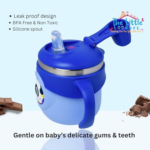 Image of THE LITTLE LOOKERS Stainless Steel Sipper Bottle 260ml | 316 Grade SS | BPA Free | Suitable for Hot & Cold |Travelling Bottle for Kids & Toddler|Training Sippy Cup with Straw /Spout Royal Blue