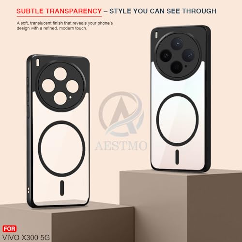 Image of AESTMO Vivo X300 5G Back Cover | 360 Protection | Crystal Clear Hard Back Transparent | Compatible with MagSafe Accessories (PC+TPU, Black Bumper)