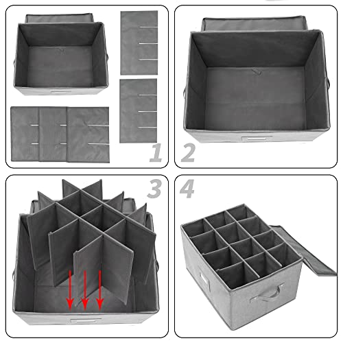 popoly Stemware Storage Cases, Wine Glass Storage Box Containers with Dividers, Stackable China Storage Containers for 12 Wine Glasses, Drinkware, Glassware or Crystal (Light Grey) by popoly - Image 6