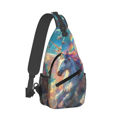 W-atercolor Horse Men's Casual Crossbody Chest Bag, Good Wrinkle Resistance, Sturdy And Durable Black2