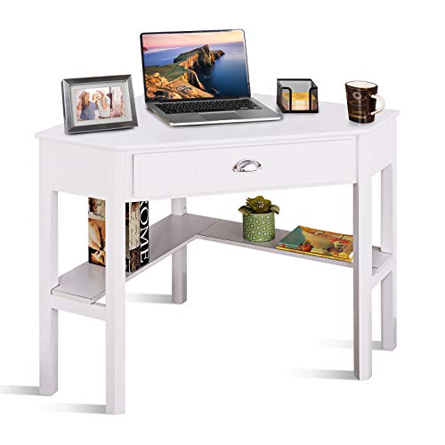 GOFLAME Computer Corner Desk, Wood Compact Home Office Writing Wo...