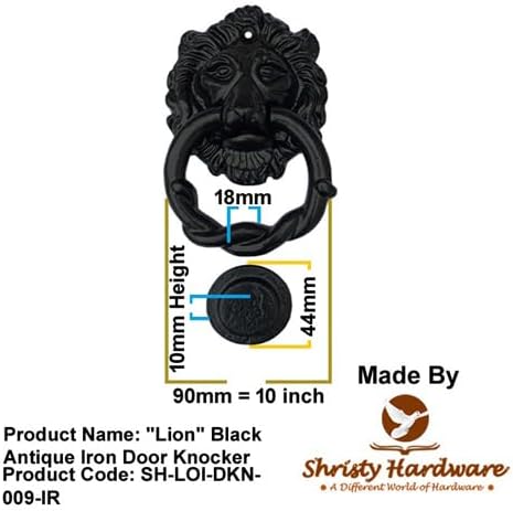 Shristy Hardware "Lion" Black Antique Iron Door Knocker for Door Front - Exterior for Home Iron Door Knocker Front Door Entry Knocker - (Pack of 1 Black Powder Coated Finish)