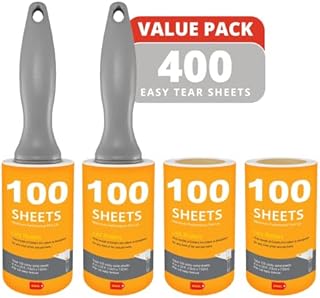 Dinial 2 Lint Roller Remover Handles + 2 Refills (400 SHEETS IN TOTAL) For Removes Pet Fur, Dust, Dirt from Clothes, Furniture, Carpet, Cars, Floor & Dog, Cat Hair.