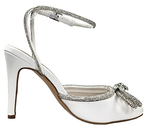 TOP Moda Women's High Heels Closed Toe Rhinestone Bow Ankle Strap Pumps Dress Shoes4