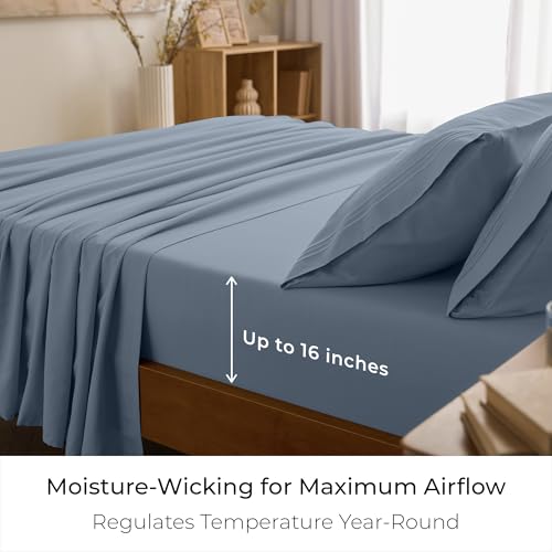 Image of Mellanni Twin XL Sheets Set - 3 PC Iconic Collection Bedding | Hotel Luxury, Extra Soft, Cooling Bed Sheets - Wrinkle, Fade, Stain Resistant (Twin Extra Long, Blue Hydrangea)