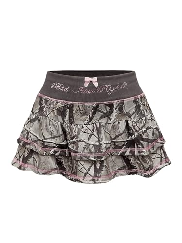 Women's Y2K Vintage Camo Layered Ruffle Mini Skirt Elastic High Waisted A Line Skirts