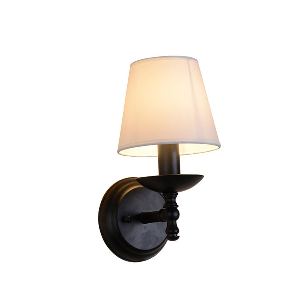 HUAYUSEDF Vintage Wall Sconce with Fabric Lampshade Living Room Retro Country Hallway Light Bedroom Lamp Aisle Lights Fixtures (A)(A)