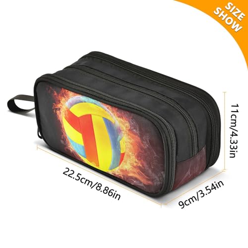 Image of ZAZYXTJ Volleyball Large Capacity Pencil Case 3 Compartment Pen Pouch Storage Canvas Makeup Bag for School Office Teen Girl Boy Men Women