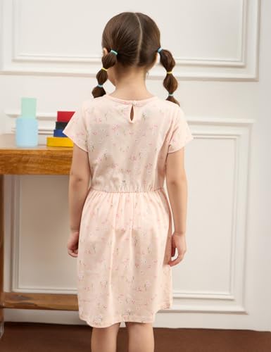 Image of Amazon Brand - Symbol Girls Fit and Flare Printed 100% Cotton Knit Dress | Age 2-10 Years