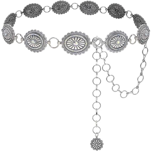 Glitter Rhinestone Belt Chain Silver Bling Crystal Western Concho Belts for Women Formal Dress