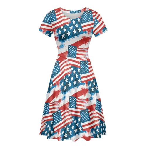 Image of HUGS IDEA Womens Puffy Swing Midi Dress Round Neck Short Sleeve Party A-Line Dresses