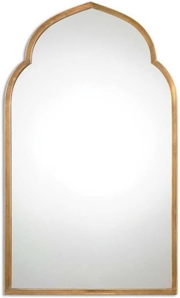 Beaumont Lane 40" x 24" Contemporary Arch Wall Mirror with Hand Forged Metal Frame, for Decor, in Antique Gold Finish