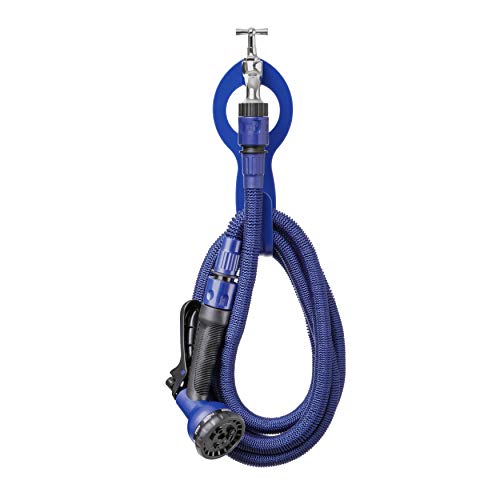 Miniatura 2 de Tatay Kit Manguera Extensible Superflex de 7.5 m, Ligera, Pistola de Riego de 8 Posiciones, Conector Universal, Racor Grifo Hembra 3/4"-1/2" y Colgador de grifo, Azul