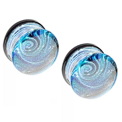 Offrez le lot de 2 bouchons évasés en verre galaxie bleu pour passionnés