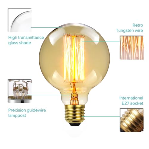 Image of fizzytech G80 LED Edison Globe Bulb, Super Bright Warm White Light (3500K), E26 /E27 Standard Base, Clear Glass Decorative Lamp for Home, Bedroom, Living Room & Cafe - Pack of 1