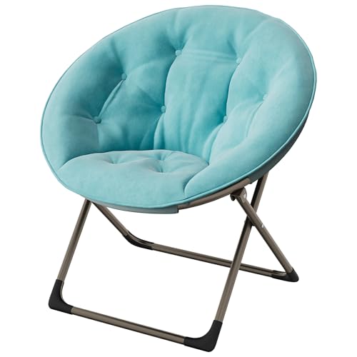 GAOMON Saucer Chair, Comfy Chair Faux Fur Lounge Moon Chair with Folding Metal Frame, Oversized Plush Flower Accent Seat for Adults, Teens & Kids, for Teens, Bedroom, Dorm or Living Room, Blue