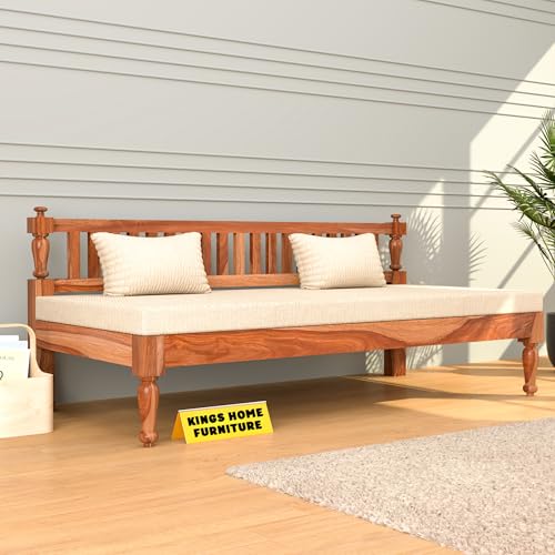 Image of Solid Sheesham Wood Sofa 3 Seater Sofa Diwan Bed for Home Living Room Wooden Couch Diwan Sofa Settee for Living Room and Office | Rosewood Three 3 Seater Sofa (A-Honey)