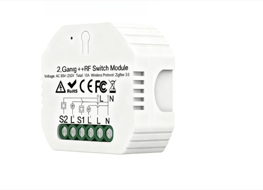 MonoSora Smart WiFi Zigbee - Módulo de interruptor de luz, 2 bandas, línea neutra de 1/2 vías, control de voz compatible con Alexa y Tuya, compatible con caja de pared de la UE y Reino Unido, color