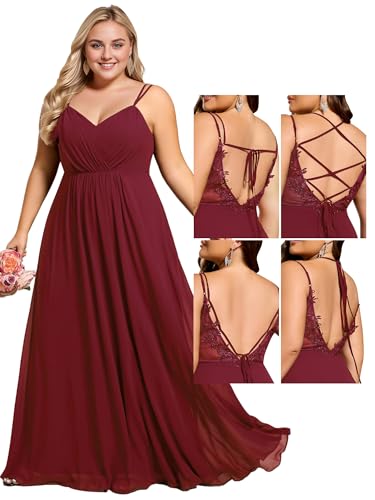 Image of Ever-Pretty Women's Pleated Backless Applique V Neck A Line Chiffon Sleeveless Plus Size Bridesmaid Dresses 01692-DA