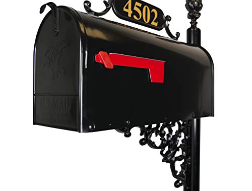 Addresses Of Distinction Magnolia Standard Mailbox & Post System – Black Rust Resistant Mailbox – Includes Plaque, Decorative Bracket, Pineapple Finial & Mounting Hardware - Customized Address Numbers #TOP1