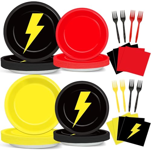 96PCS Red Black Yellow Birthday Party Decorations Cartoon Game Paper Plates Napkins Lightning...