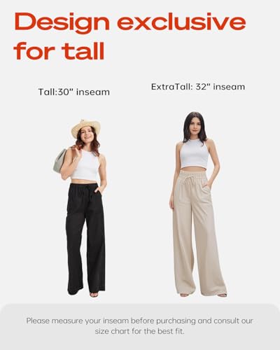 Zylioo Linen Pants Women Tall 30 Inseam, Lightweight Palazzo Pants for Tall Ladies, High Waisted Wide Leg Casual Pants Beige3