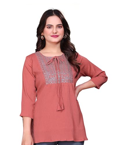 Image of SHANTVAN GALLERY Women's Tunics - Stylish & Comfortable Kurti for Woman with 3 /4 Designer Sleeves | Elegant Indian Short Tunic Top for Ladies | Casual, Festive