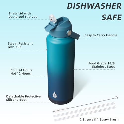Image of BJPKPK Insulated Water Bottle with Straw Lid, 40oz Large Thermo, BPA Free Leak Proof Stainless Steel Metal Water Bottles, Tumblers, Cups, Flasks for Travel, Sports,Vast
