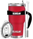 MalloMe BEARCLAW Insulated Tumbler With Handle & Straw - Stainless Steel Tumblers Coffee Travel Mug - Reusable Insulated Cup for Water with Brush, 2 Lids & Straws - Splash-Proof 30 Oz Ruby Red