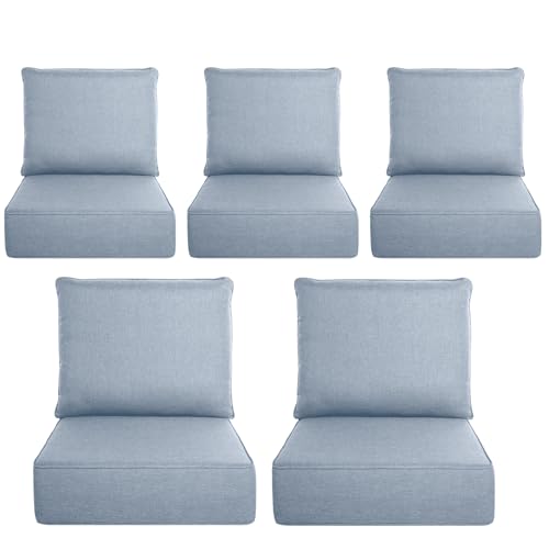 Image of Luxury 6 inch Thick Outdoor Cushion Set 5 - 22x24 Patio Furniture Cushions with 28D High-Density Foam, Water-Resistant & Fade-Resistant Fabric, Removable Covers for Patio Furniture Sofa Couch -Baby Blue