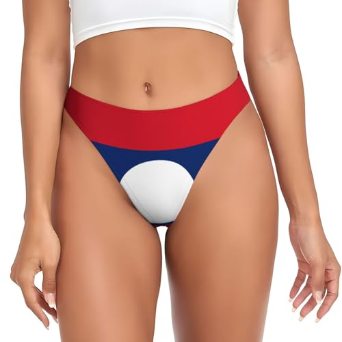 WBQLSL Flag of Laos - Tanga para mujer, lencería sexy, bragas de bikini, Negro, L
